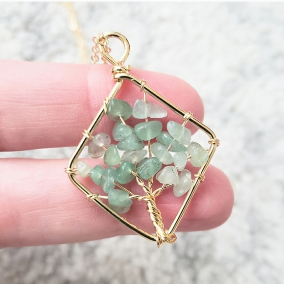 NWOT Natural aventurine tree of life pendant necklace - Picture 3 of 4
